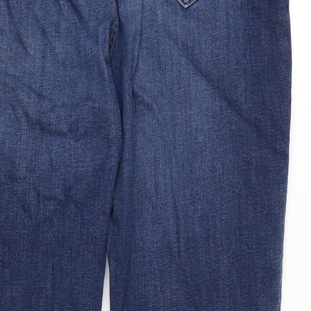 Marks and Spencer Womens Blue Cotton Blend Straight Jeans Size 16 L26 in Regular Zip