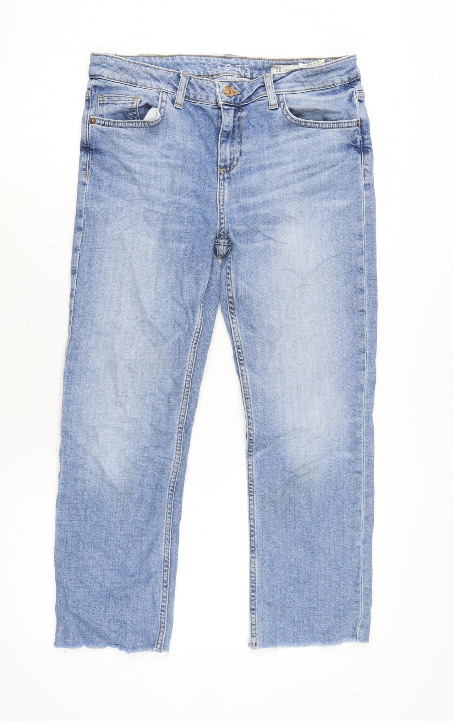 Zara Womens Blue Cotton Blend Straight Jeans Size 10 L23.5 in Regular Zip