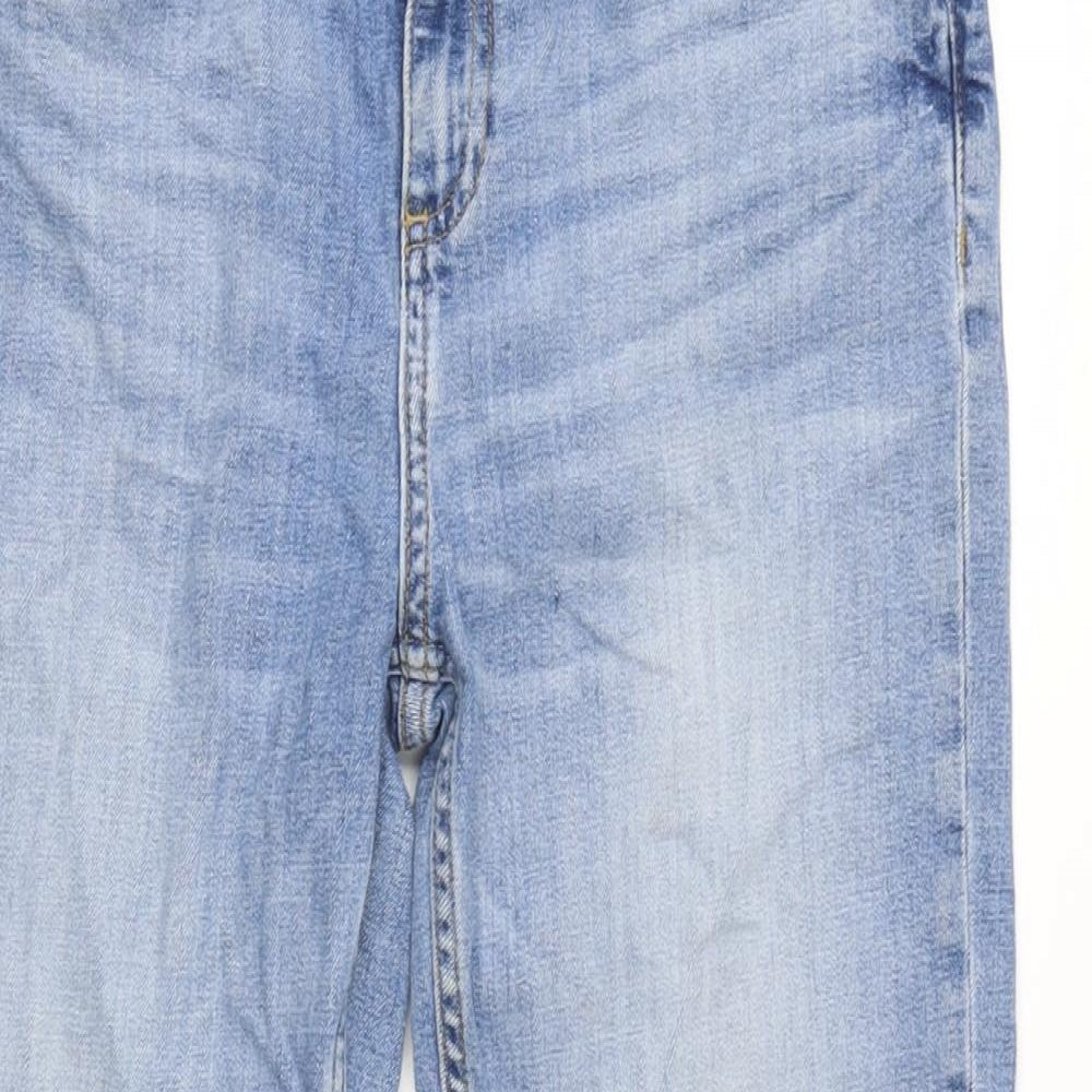 Zara Womens Blue Cotton Blend Straight Jeans Size 10 L23.5 in Regular Zip