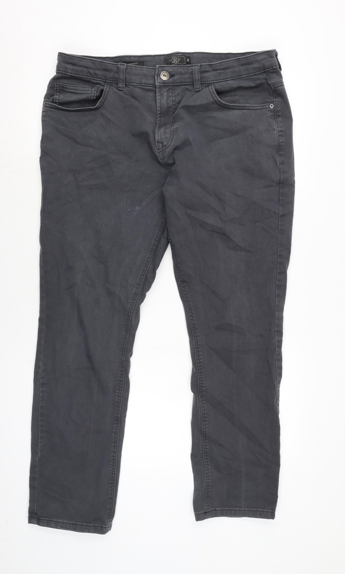 NEXT Mens Grey Cotton Blend Straight Jeans Size 38 in L29 in Slim Zip
