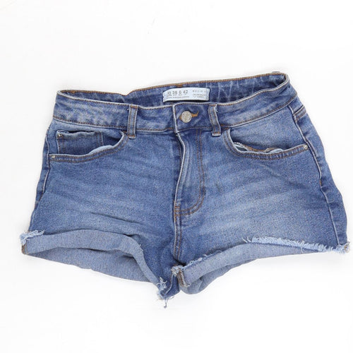 Denim & Co. Womens Blue Cotton Cut-Off Shorts Size 10 Regular Zip