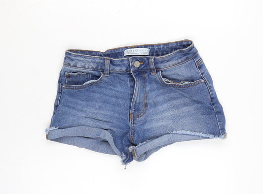 Denim & Co. Womens Blue Cotton Cut-Off Shorts Size 10 Regular Zip