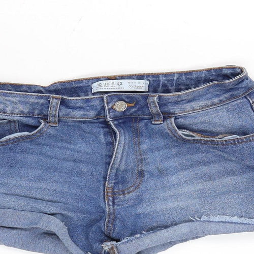 Denim & Co. Womens Blue Cotton Cut-Off Shorts Size 10 Regular Zip