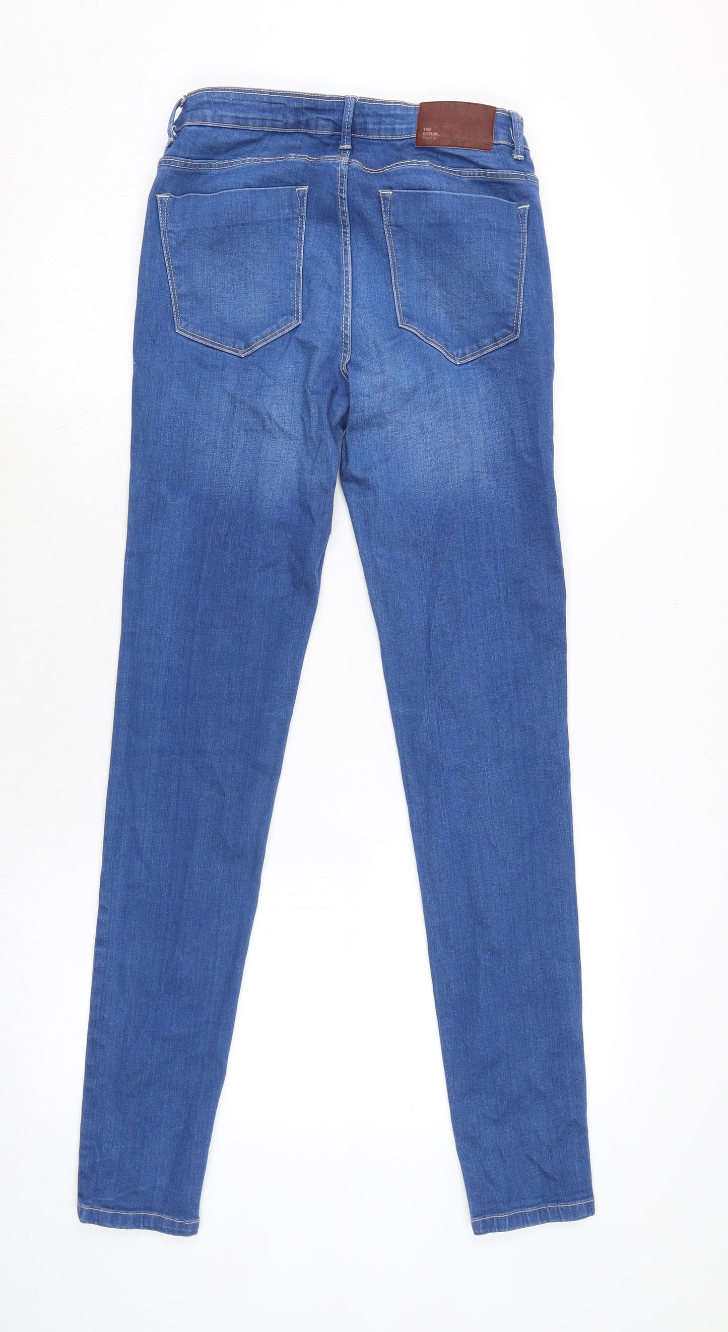 Zara Womens Blue Cotton Blend Skinny Jeans Size 8 L32 in Regular Zip