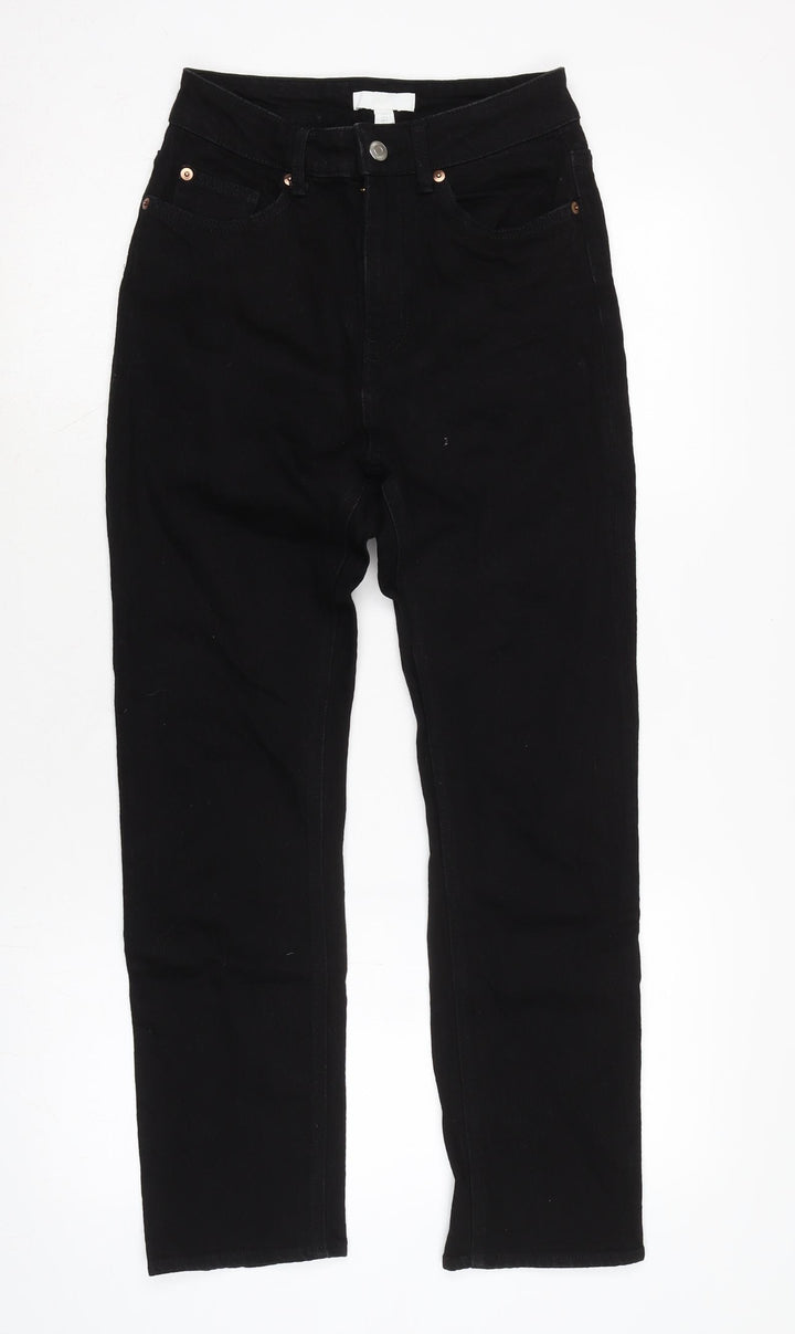H&M Womens Black Cotton Blend Straight Jeans Size 8 L26 in Regular Zip