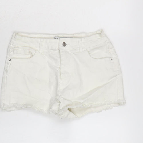 Denim & Co. Womens White Cotton Cut-Off Shorts Size 10 Regular Zip