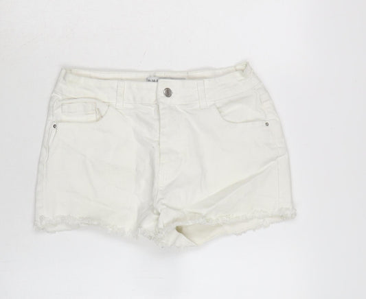 Denim & Co. Womens White Cotton Cut-Off Shorts Size 10 Regular Zip