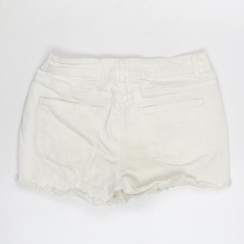 Denim & Co. Womens White Cotton Cut-Off Shorts Size 10 Regular Zip