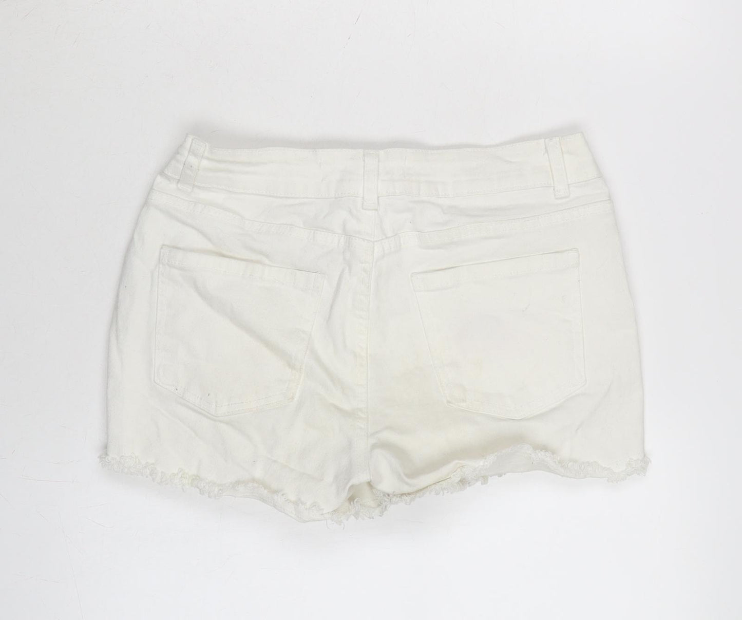 Denim & Co. Womens White Cotton Cut-Off Shorts Size 10 Regular Zip