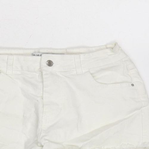 Denim & Co. Womens White Cotton Cut-Off Shorts Size 10 Regular Zip