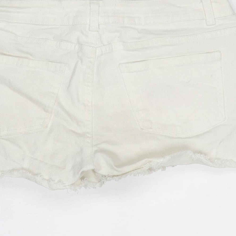 Denim & Co. Womens White Cotton Cut-Off Shorts Size 10 Regular Zip