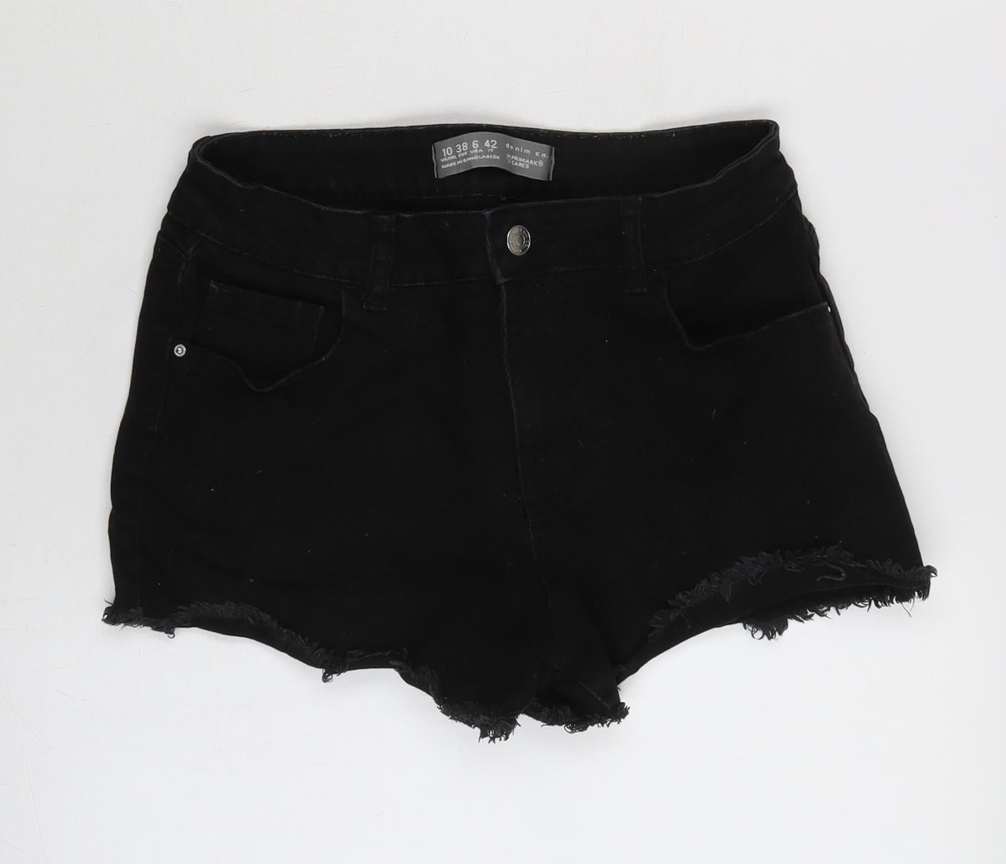 Denim & Co. Womens Black Cotton Cut-Off Shorts Size 10 Regular Zip