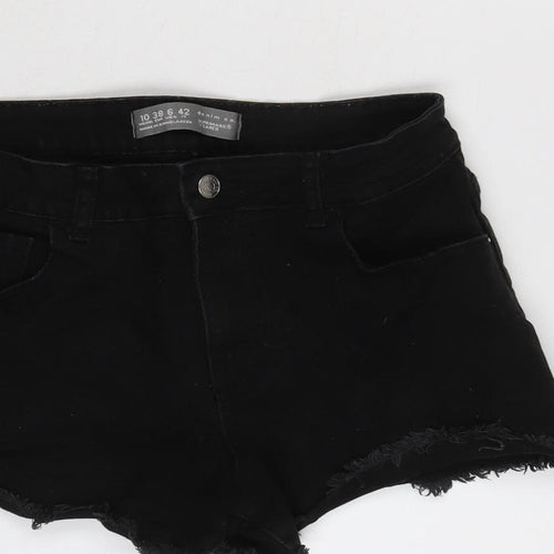 Denim & Co. Womens Black Cotton Cut-Off Shorts Size 10 Regular Zip