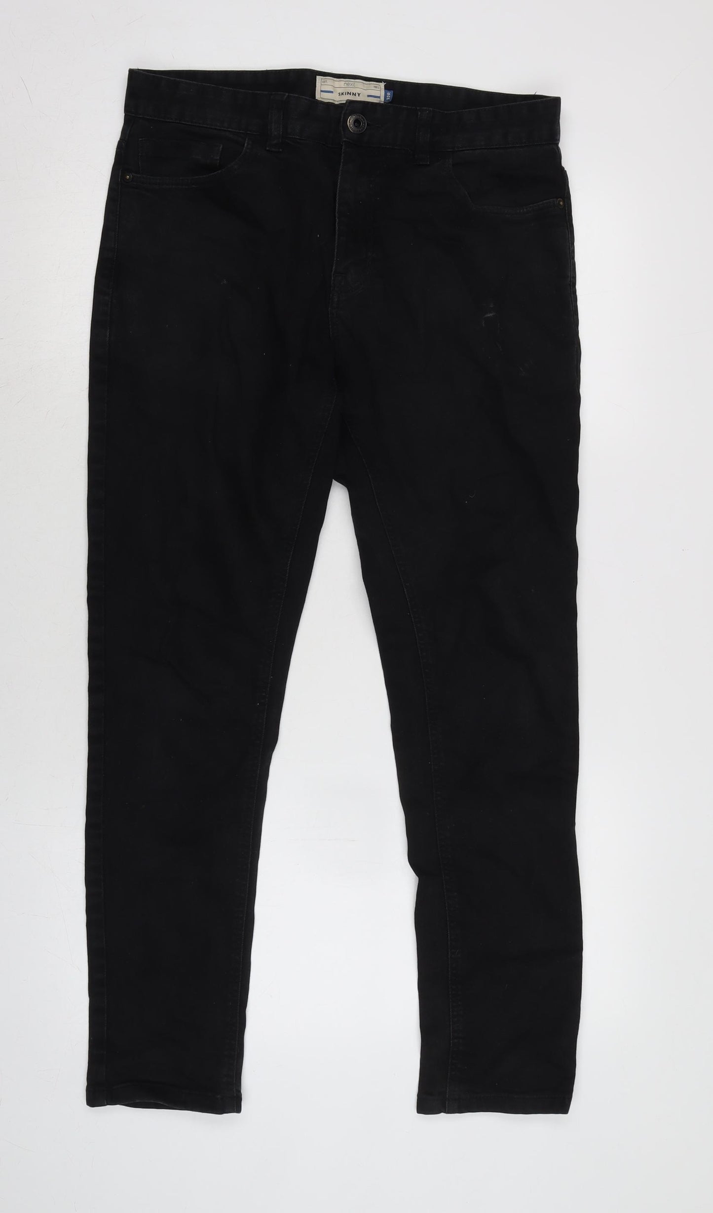 NEXT Mens Black Cotton Blend Skinny Jeans Size 32 in L29 in Extra-Slim Zip