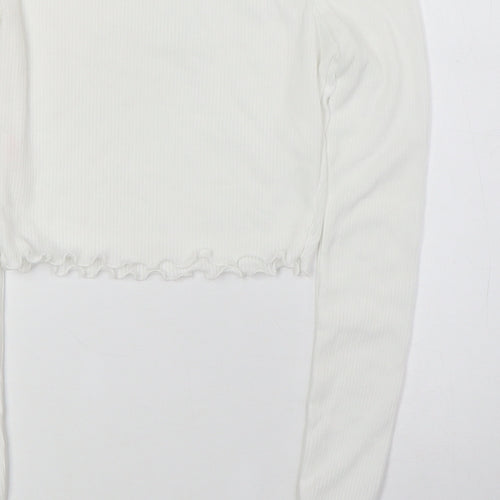 PRETTYLITTLETHING Womens White Polyester Basic Blouse Size 6 Off the Shoulder - Ribbed