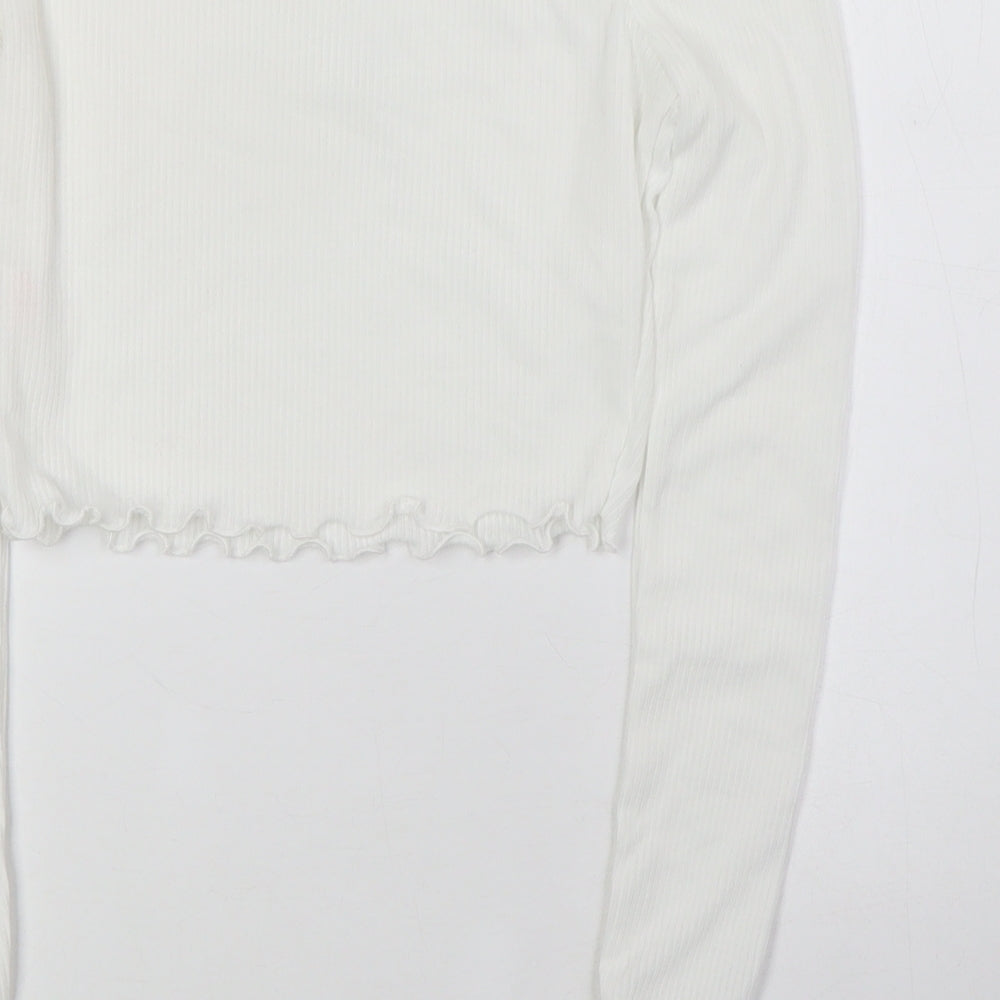 PRETTYLITTLETHING Womens White Polyester Basic Blouse Size 6 Off the Shoulder - Ribbed
