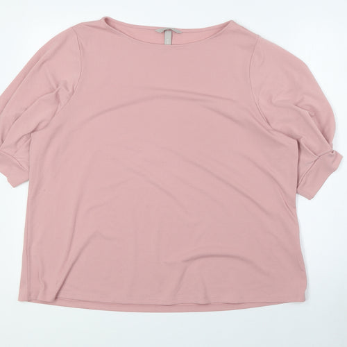 H&M Womens Pink Polyester Basic T-Shirt Size XL Boat Neck