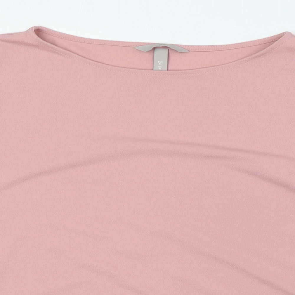 H&M Womens Pink Polyester Basic T-Shirt Size XL Boat Neck