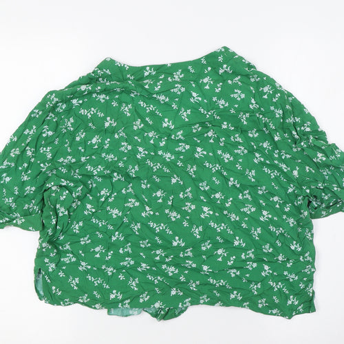 New Look Womens Green Floral Viscose Basic Button-Up Size 12 V-Neck
