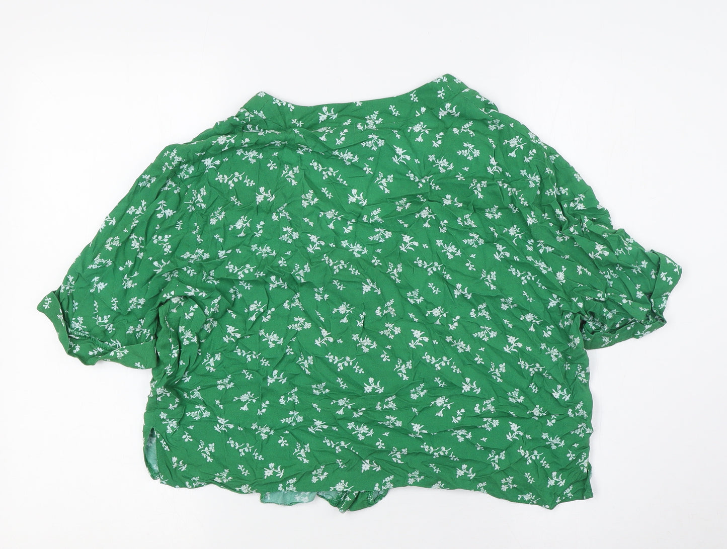 New Look Womens Green Floral Viscose Basic Button-Up Size 12 V-Neck