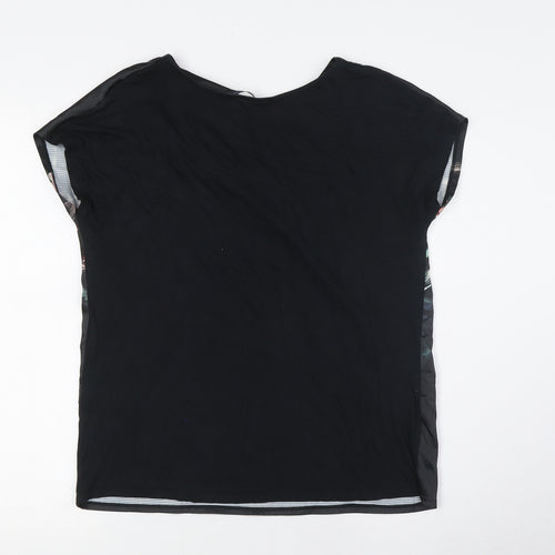 Marks and Spencer Womens Black Floral Polyester Basic T-Shirt Size 10 Boat Neck