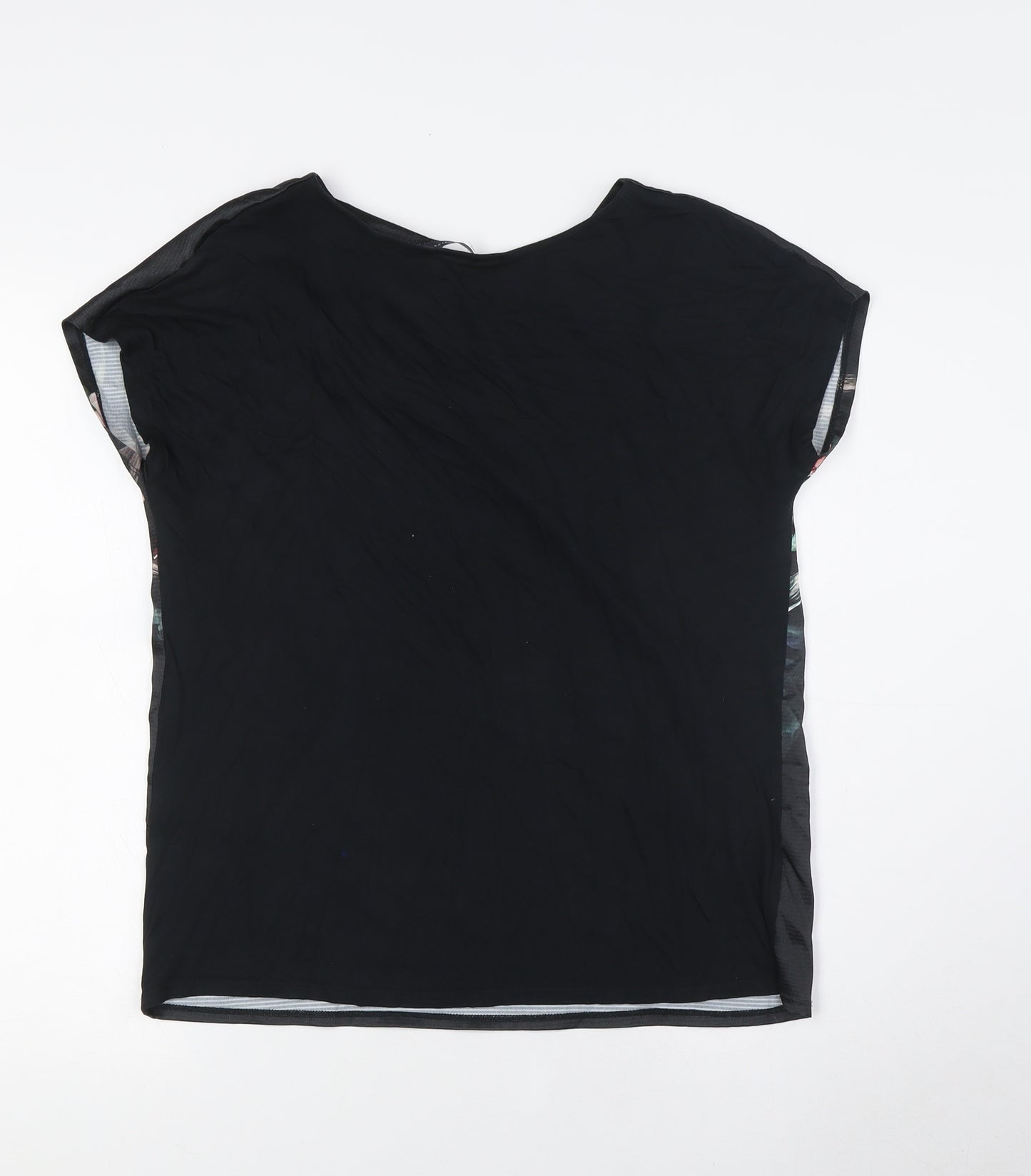 Marks and Spencer Womens Black Floral Polyester Basic T-Shirt Size 10 Boat Neck
