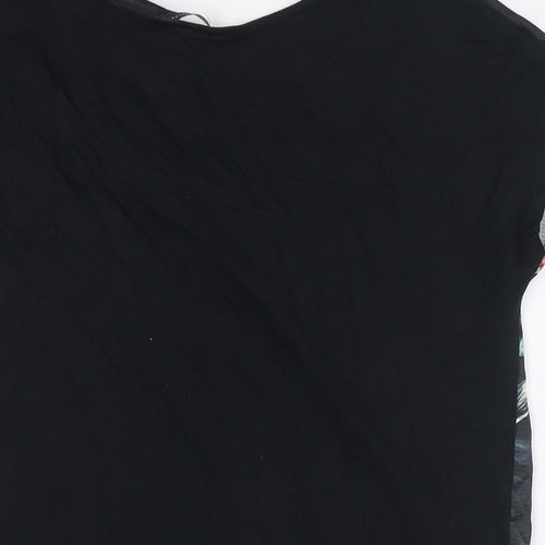 Marks and Spencer Womens Black Floral Polyester Basic T-Shirt Size 10 Boat Neck