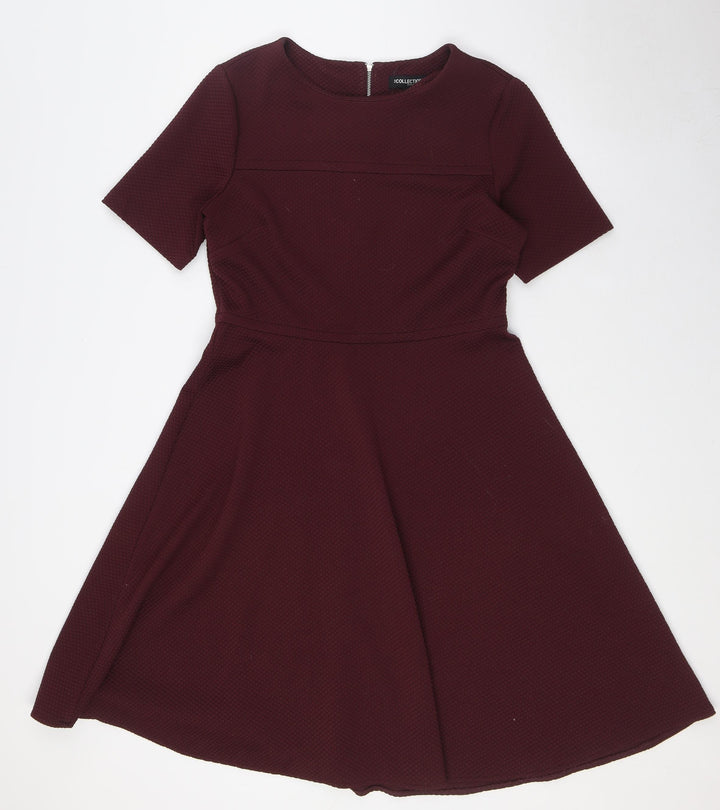 Debenhams Womens Red Polyester A-Line Size 12 Round Neck Zip