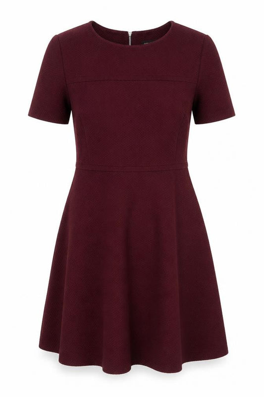 Front view of Debenhams women’s red polyester a-line, size UK 12, round neck zip