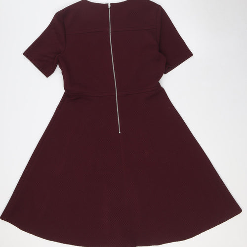 Debenhams Womens Red Polyester A-Line Size 12 Round Neck Zip