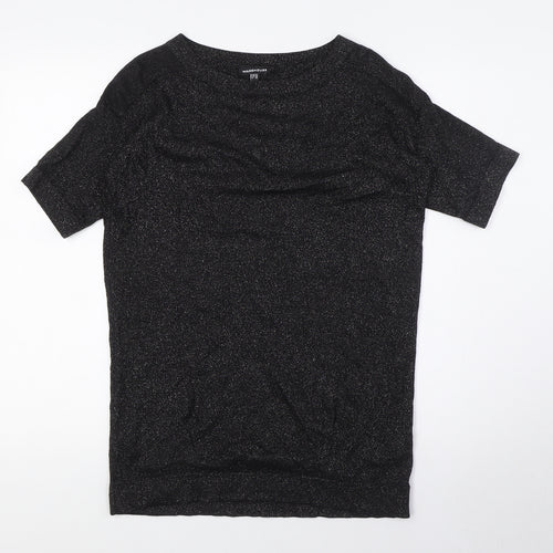 Warehouse Womens Black Viscose Basic T-Shirt Size 10 Crew Neck - Silver Fleck