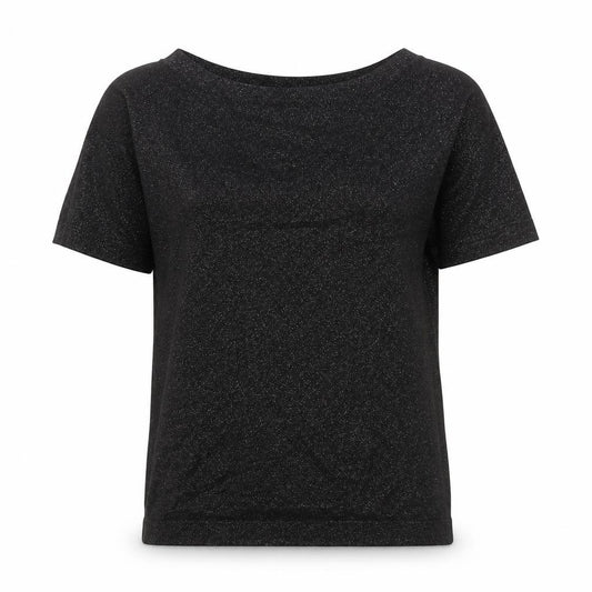 Front view of Warehouse women’s black viscose basic t-shirt, size UK 10, crew neck - silver fleck
