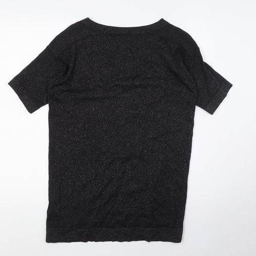 Warehouse Womens Black Viscose Basic T-Shirt Size 10 Crew Neck - Silver Fleck
