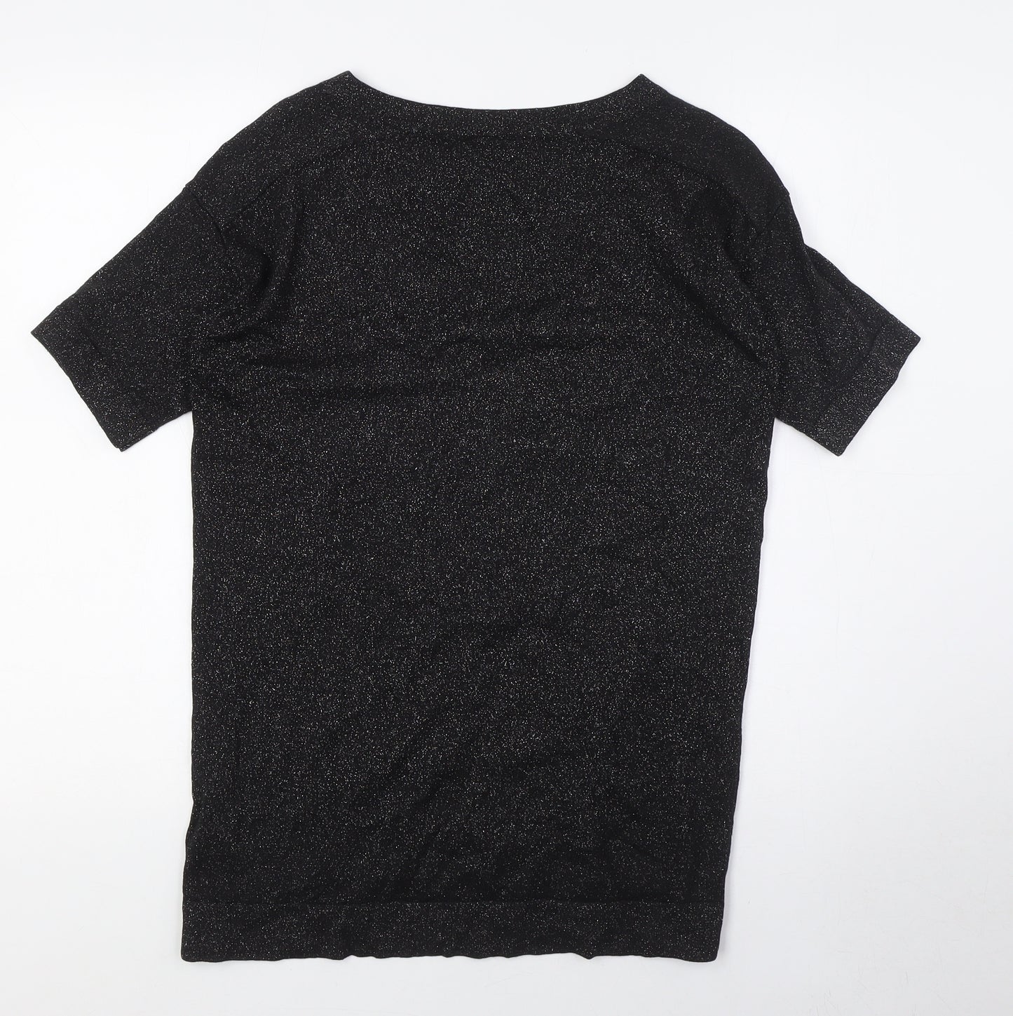 Warehouse Womens Black Viscose Basic T-Shirt Size 10 Crew Neck - Silver Fleck