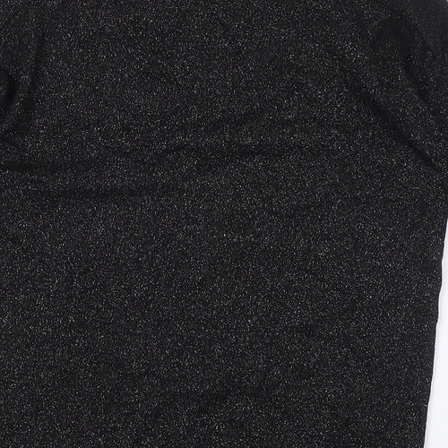 Warehouse Womens Black Viscose Basic T-Shirt Size 10 Crew Neck - Silver Fleck