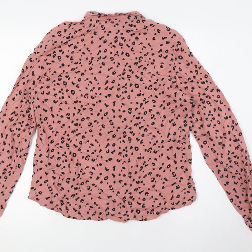 Divided by H&M Womens Pink Animal Print Viscose Basic Button-Up Size 4 Collared
