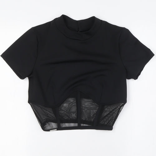 Paradise Chick Womens Black Polyester Basic Blouse Size S Round Neck - Sheer Waist