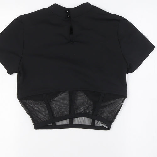 Paradise Chick Womens Black Polyester Basic Blouse Size S Round Neck - Sheer Waist