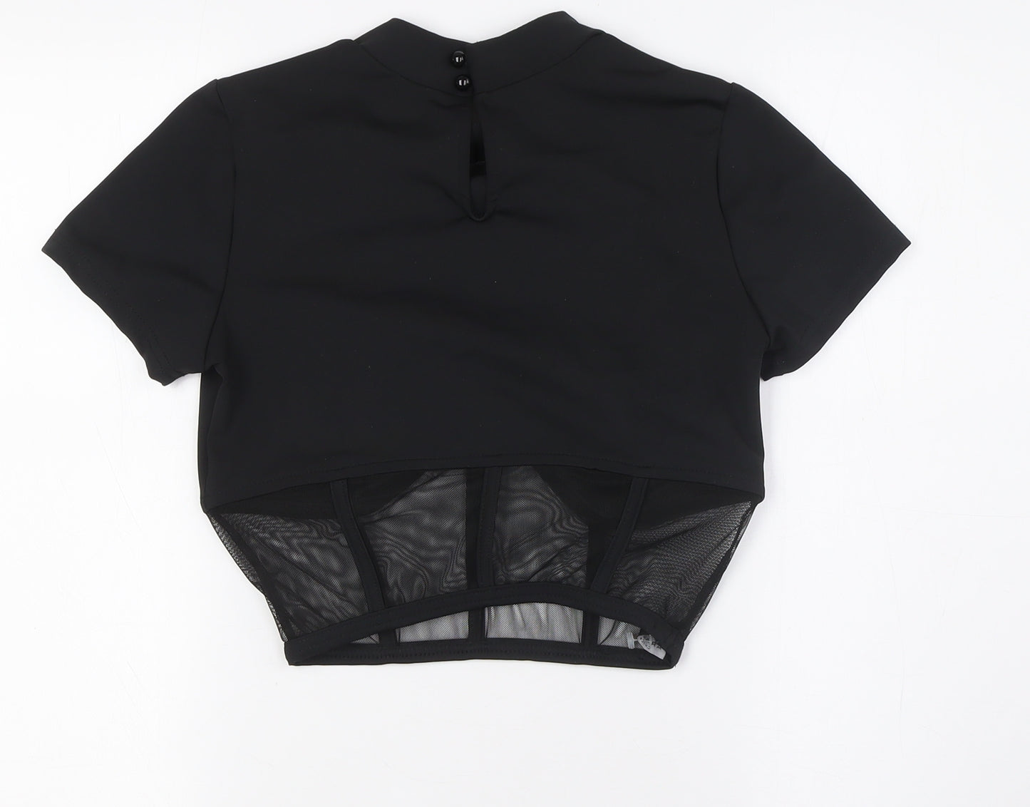 Paradise Chick Womens Black Polyester Basic Blouse Size S Round Neck - Sheer Waist