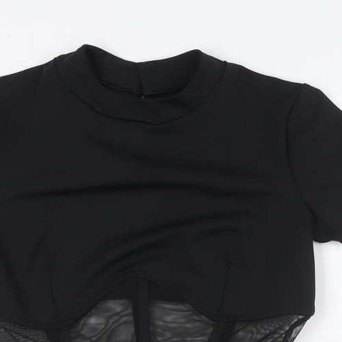 Paradise Chick Womens Black Polyester Basic Blouse Size S Round Neck - Sheer Waist
