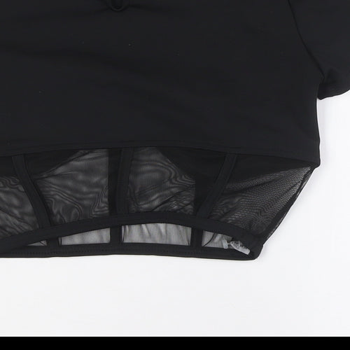 Paradise Chick Womens Black Polyester Basic Blouse Size S Round Neck - Sheer Waist