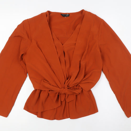 Topshop Womens Orange Polyester Basic Blouse Size 10 V-Neck - Elasticated Waist