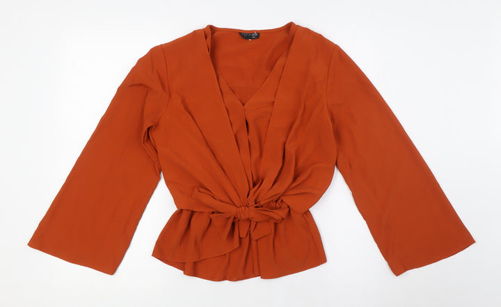Topshop Womens Orange Polyester Basic Blouse Size 10 V-Neck - Elasticated Waist