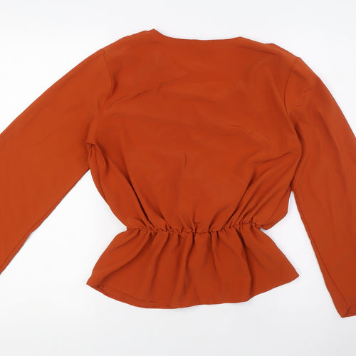 Topshop Womens Orange Polyester Basic Blouse Size 10 V-Neck - Elasticated Waist