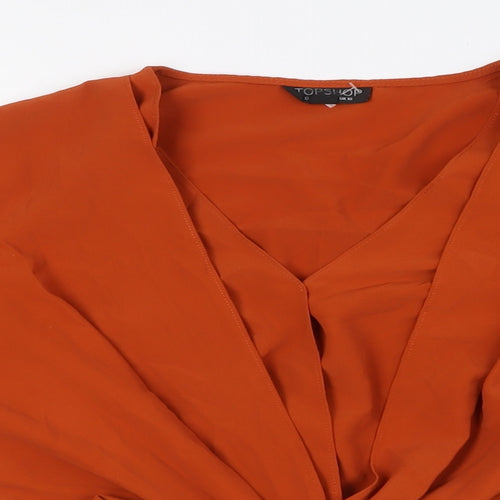 Topshop Womens Orange Polyester Basic Blouse Size 10 V-Neck - Elasticated Waist