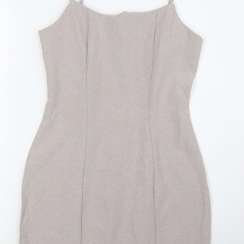 Missguided Womens Beige Polyester Pencil Dress Size 8 Scoop Neck Zip