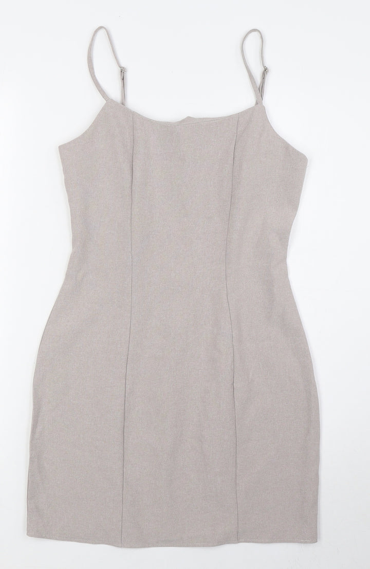 Missguided Womens Beige Polyester Pencil Dress Size 8 Scoop Neck Zip