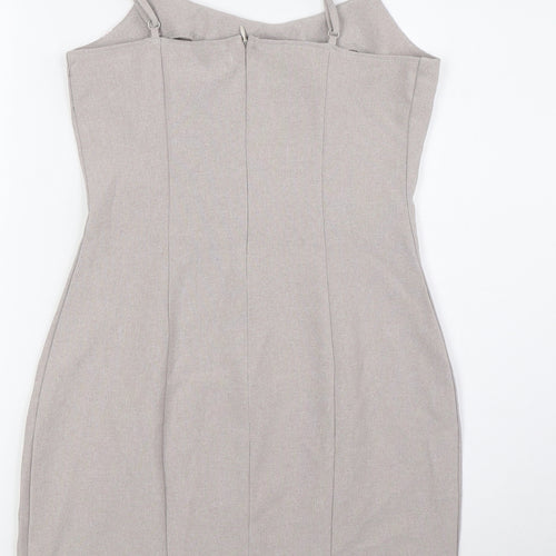 Missguided Womens Beige Polyester Pencil Dress Size 8 Scoop Neck Zip