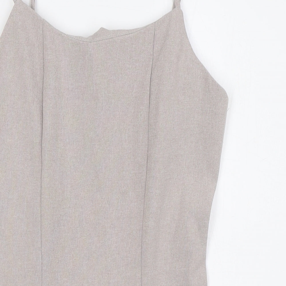 Missguided Womens Beige Polyester Pencil Dress Size 8 Scoop Neck Zip
