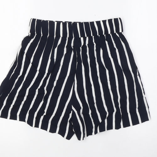 H&M Womens Blue Striped Viscose Basic Shorts Size 8 L3 in Regular - Elasticated Waist